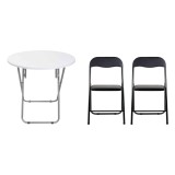 Masa plianta rotunda MDF 70x70cm alba cu 2 scaune pliabile pentru bucatarie sau camping