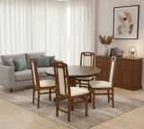 Set masa living si bucatarie extensibila SB Fan, MDF Furniruit, 100-133,5x99x74 cm si 4 scaune SB Tim, lemn masiv, tapiterie stofa, lacuit, 120 kg, nu