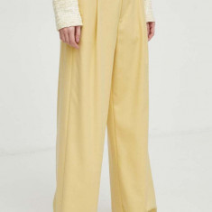 Gestuz pantaloni PaulaGZ femei, culoarea galben, lat, high waist 10906861