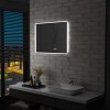 Oglinda Baie LED Gossi 80x60 cm cu Senzor Tactil si Afisaj Ora, Argintiu