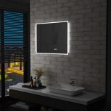 Oglinda Baie LED Gossi 80x60 cm cu Senzor Tactil si Afisaj Ora, Argintiu