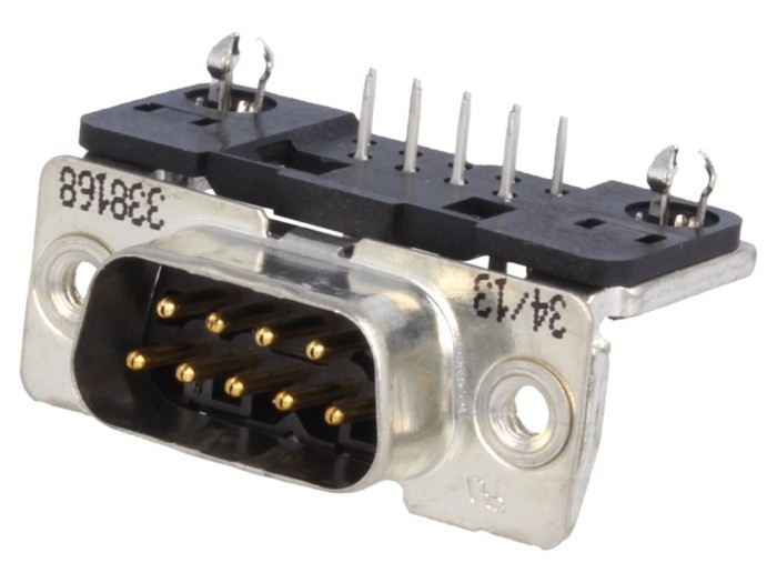 Conector D-Sub 9 pini THT unghi 90&deg;
