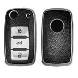 Husa Cheie Auto pentru VW / Skoda / Seat - 3 Butoane, kwmobile, Silicon, Negru / Silver, 54021.04