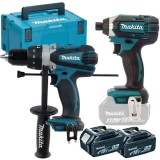 Makita DHP458 + DTD152 - Masina de gaurit si insurubat 91 Nm + Masina de insurubat 165 Nm + 2x Acumulator Li-Ion 18 V 5 Ah + Incarcator + Valiza speci