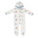 Salopetă Fleece Bebelusi Ecru Ciel cu Glugă Model Ursuleti, CMCLASS