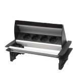 Bloc multipriza incorporabil Delight, 3500 W, 16 A, rabatabil, 4 prize, aluminiu, Negru/Argintiu