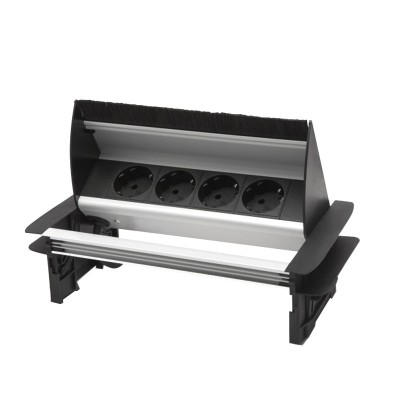 Bloc multipriza incorporabil Delight, 3500 W, 16 A, rabatabil, 4 prize, aluminiu, Negru/Argintiu foto