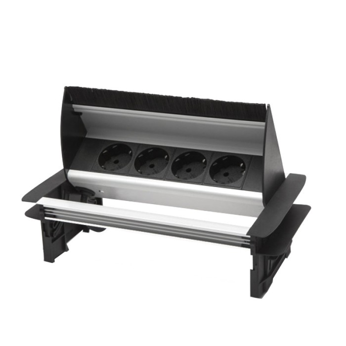Bloc multipriza incorporabil Delight, 3500 W, 16 A, rabatabil, 4 prize, aluminiu, Negru/Argintiu