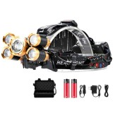 Lanterna Frontala de Cap, 5 LED-uri, Zoom, IPX6, Aluminiu, 2 Acumulatori, Unghi 180 &deg;, Rotire 90 &deg;