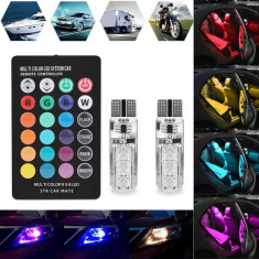 Bec pozitie RGB CU TELECOMANDA - T10, 6 LED SMD 5050 RGB 12V (pret/set) T10RGB02 Mall foto