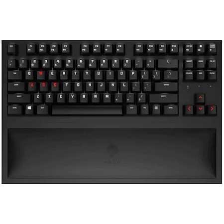 Tastatura gaming mecanica wireless HP Omen Spacer TKL, iluminare alb/rosu, switch Cherry MX Brown, Negru