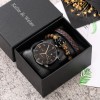 Set Cadou Barbati Ceas Geneva Bratari Piele Maro Negru Cutie Eleganta Otel Inoxidabil Quartz