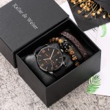 Cumpara ieftin Set Cadou Barbati Ceas Geneva Bratari Piele Maro Negru Cutie Eleganta Otel Inoxidabil Quartz