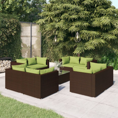 vidaXL Set mobilier de grădină cu perne, 9 piese, maro, poliratan foto