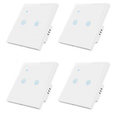 Set 4 Intrerupatoare inteligente duble cu touch Brius&trade;, Wi-Fi, nul, sticla securizata, LED noapte/zi, Tuya, Life Smart, compatibil Amazon Alexa/Google