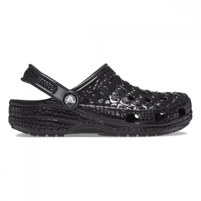 Saboti Crocs Classic Metallic Crocskin Clog Negru - Black foto