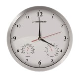 Ceas de perete Esperanza EHC008W Washington, cu termometru si higrometru, argintiu cu alb, 305x40mm