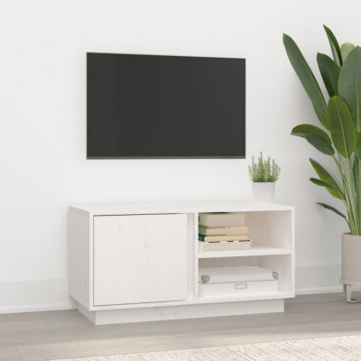 vidaXL Comodă TV, alb, 80x35x40,5 cm, lemn masiv de pin foto