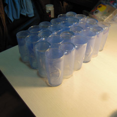 LOT de 24 pahare din sticla pt. bere, suc, vin, decorate cu linii albastre, NOI
