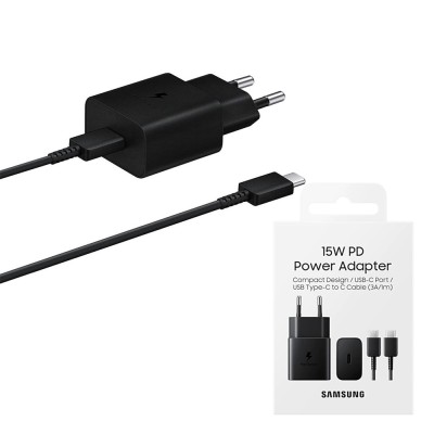 Incarcator Samsung tip C + cablu Type-C 15W, negru, EP-T1510XBEGEU, blister foto