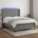 vidaXL Pat cu arcuri, saltea și LED, gri &icirc;nchis, 140x200 cm, textil