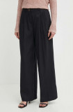 Sisley pantaloni femei, culoarea negru, lat, high waist