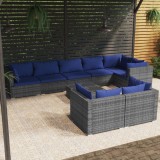 Cumpara ieftin Set mobilier de grădină cu perne, 9 piese, gri, poliratan
