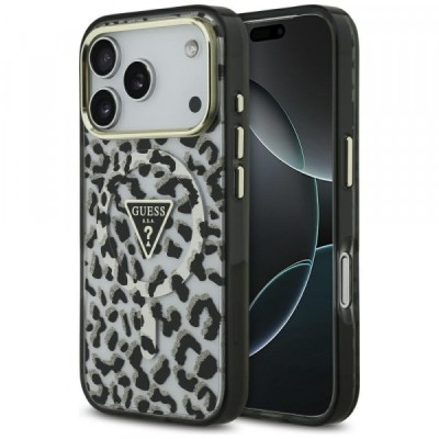 Husa MagSafe pentru Apple iPhone 17 Pro Max, Guess, Leopard Glitter, Neagra foto