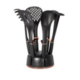 Set Ustensile de Bucatarie, 7 piese cu suport, negru- Rose Gold, Berlinger Haus