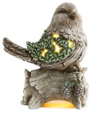 Decoratiune de Craciun cu pasare pe trunchi, 9 LED, ceramica, 40 cm