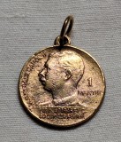 LIGA APARARII CONTRA ATACURILOR AERIENE - Martisor 1 Martie - regele Carol, mini medalion vechi din anii 1930 - perioada regala, ingterbelica Romania