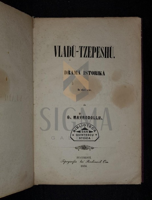 G. Mavrodollu - Vladu-Tzepeshu. Drama istorica in 5 acte *