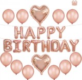 Set aniversar cu banner si 12 baloane Tumao, latex/folie, rose, 40 cm