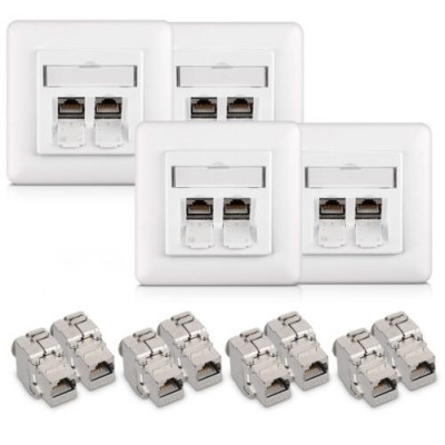 Set 4 Prize duble de retea RJ45 10G cu 8 mufe CAT 6A, Kwmobile, Alb, Metal, 45360.03 foto