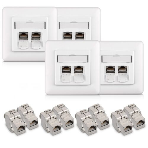 Set 4 Prize duble de retea RJ45 10G cu 8 mufe CAT 6A, Kwmobile, Alb, Metal, 45360.03