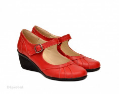 Pantofi dama rosii din piele naturala cu platforma cod P156R - Made in Romania foto