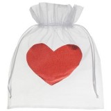 Saculet Organza Alb cu Inima Rosie, 21x26cm, CMCLASS