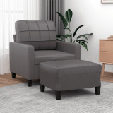 VidaXL Fotoliu canapea cu taburet, gri, 60 cm, piele ecologică 3201011