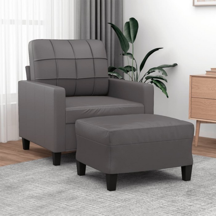 vidaXL Fotoliu canapea cu taburet, gri, 60 cm, piele ecologică 3201011