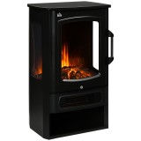 HOMCOM Soba electrică, flăcări realiste, 2 moduri de &icirc;ncălzire, protecție &icirc;mpotriva supra&icirc;ncălzirii, oțel, negru, 44,5 x 32 x 74 cm | Aosom Romania