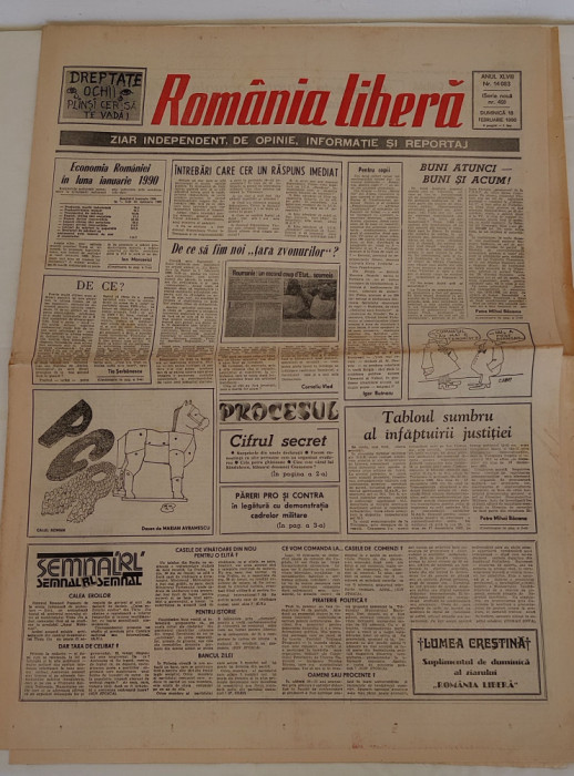 Rom&acirc;nia Liberă (18 februarie 1990) serie nouă nr. 49 * conține Lumea Creștină *