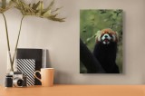 Tablou Canvas, "Micul panda printre crengile verzi", Pandă, Roșcată, Frunziș, Drăgălaș, Animal, Blăniță, Natură, Curiozitate, 26 x 39 cm, CMCLASS