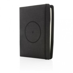 Agenda A5 cu incarcator wireless 5W, XD by AleXer, 20IAN379, rpet, Poliuretan, Negru, breloc inclus foto