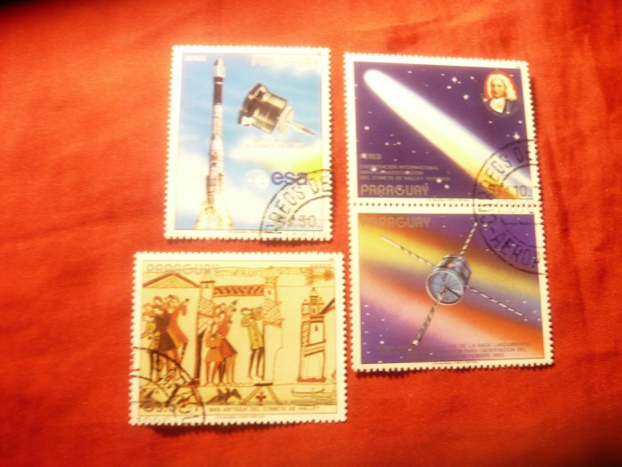 Serie Paraguay 1986 - Cosmos . Cometa Halley 3 valori stampilate , cu vigneta