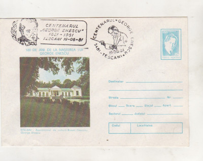 bnk fil Intreg postal Centenar Enescu 1981 stampila ocazionala Tescani foto