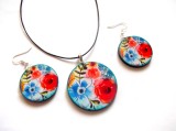 set colier si cercei pe lemn cu flori 41647