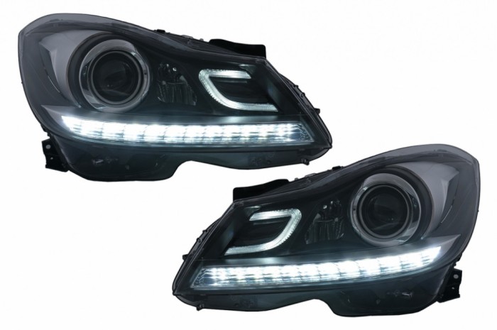 Faruri LED DRL compatibil cu Mercedes C-Class W204 S204 Facelift (2011-2014) Negru Semnal Dinamic HLMBW204LD