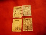 4 Timbre Bulgaria 1909 supratipar 1909 si val. noua ,stampilate, Stampilat