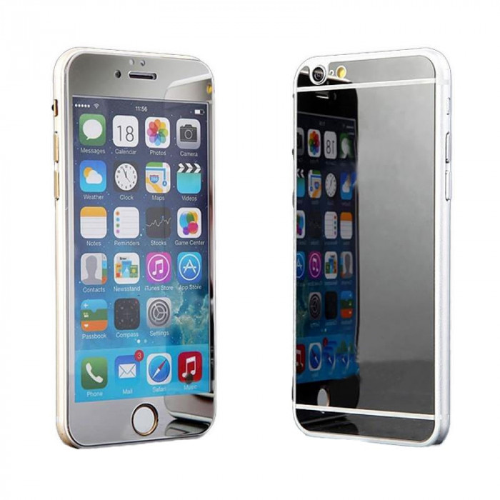 Folie Sticla iPhone 6 Plus iPhone 6s Plus Tuning SILVER Oglinda Fata+Spate Tempered Glass Ecran Display LCD