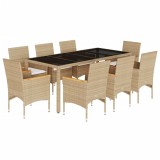 Cumpara ieftin Set mobilier de gradina cu perne 9 piese bej poliratan &amp; sticla